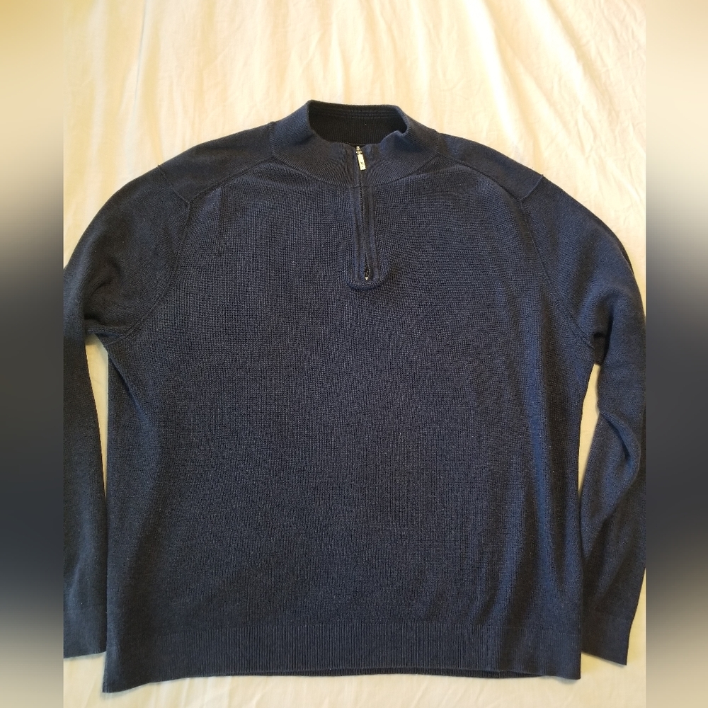Tommy Bahama Sweater Men’s XXL Blue 1/4 Zip Waffle Knit Mock Neck